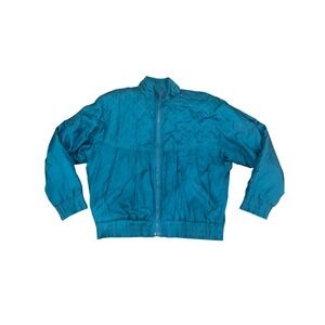 Champs Style Vintage Teal Quilted Bomber Jacket Women's Size Medium‎ Silk
